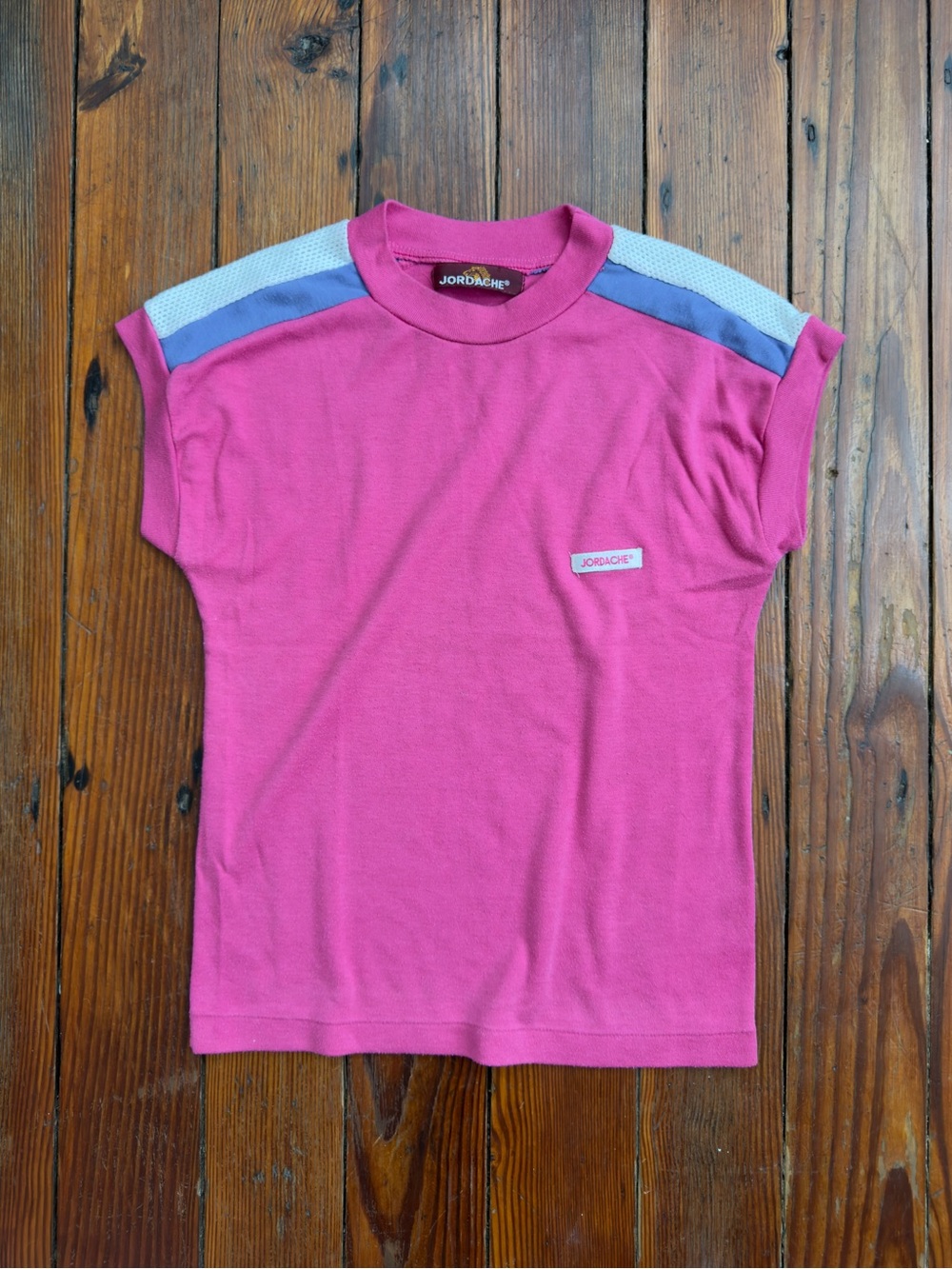 Vintage 70s 80s Jordache mesh shoulder logo patch sleeveless baby tee